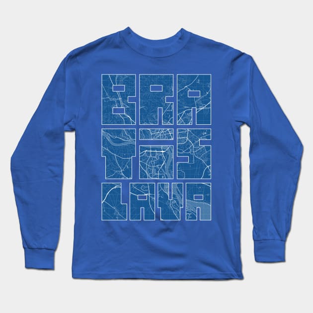 Bratislava, Slovakia City Map Typography - Blueprint Long Sleeve T-Shirt by deMAP Studio